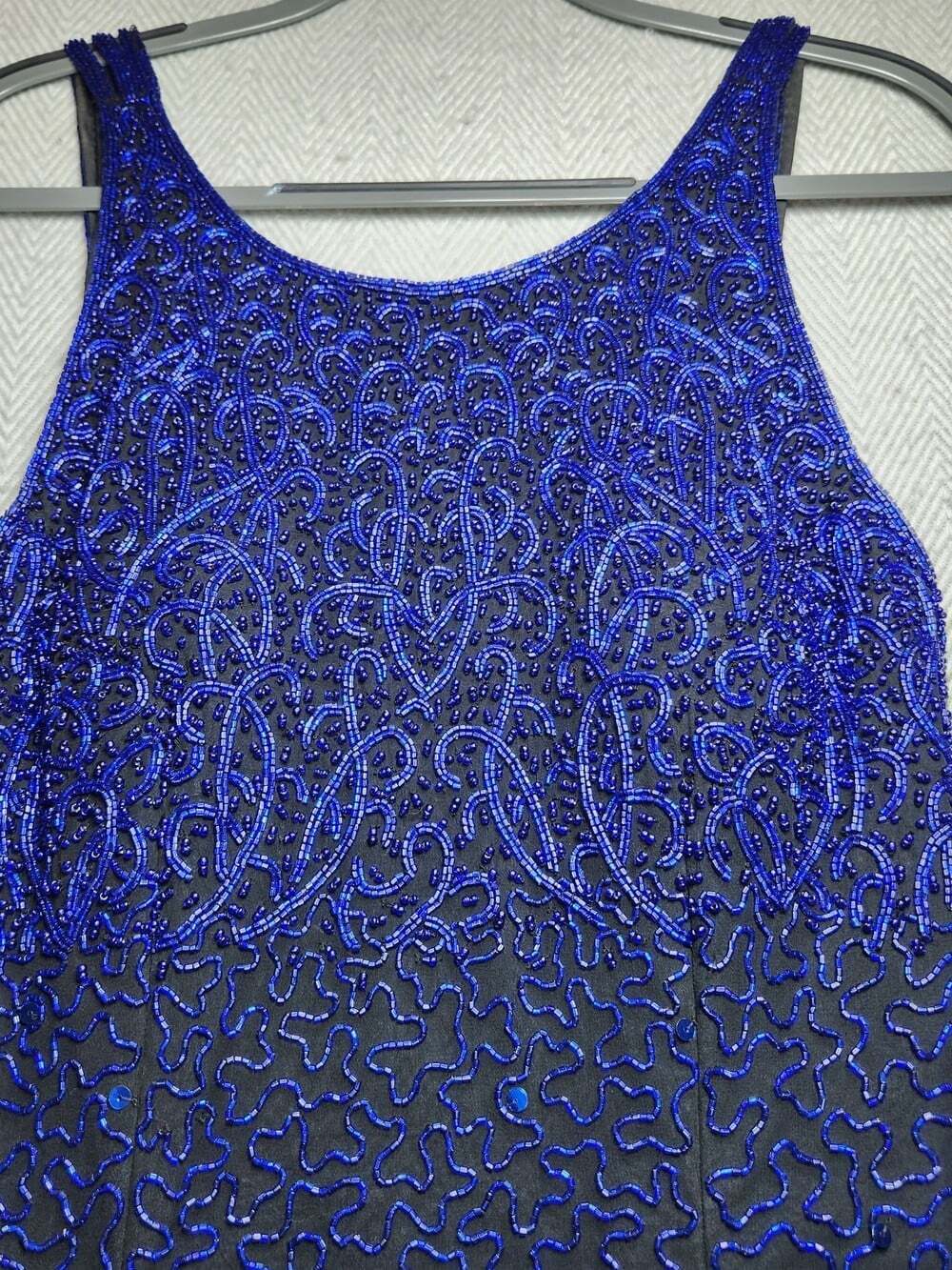 Vintage Andretta Donatello Royal Blue Silk Glass Beaded Maxi Dress Size M